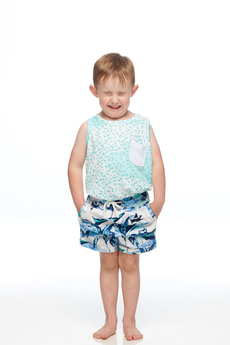 Boys Turquiose Leopard Print Singlet